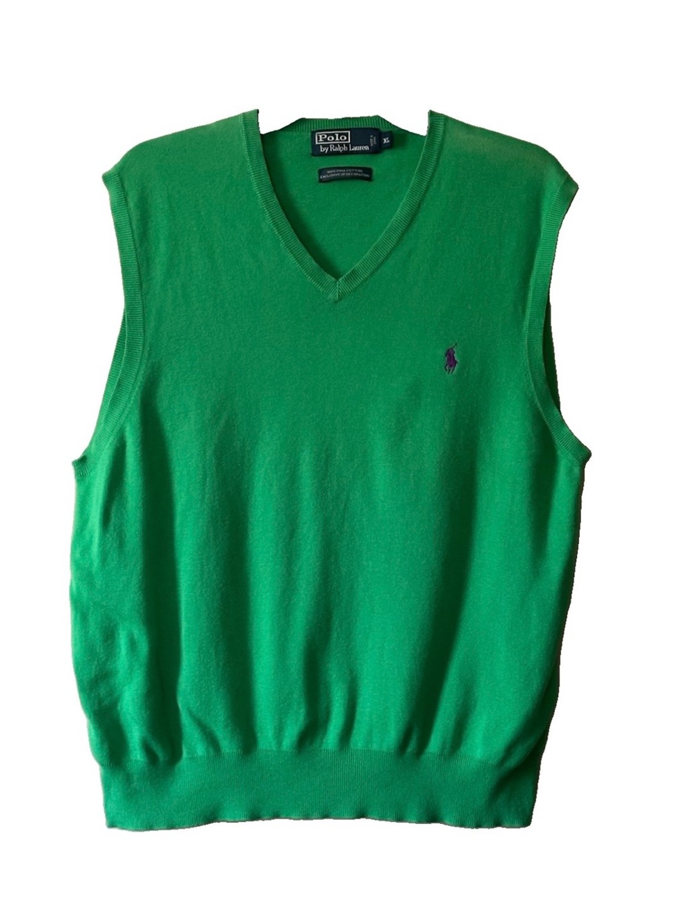 Polo by Ralph Lauren Green V-Neck Sweater Vest XL Pima Cotton Golf Classic